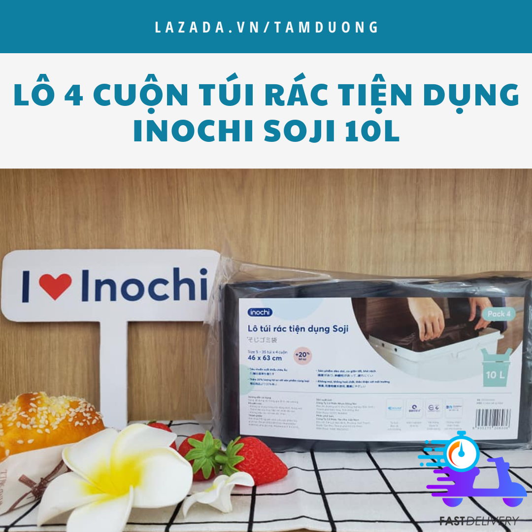 Lô 4 cuộn túi rác Inochi tiện dụng 10L [HCM-Giao hoả tốc 2h]