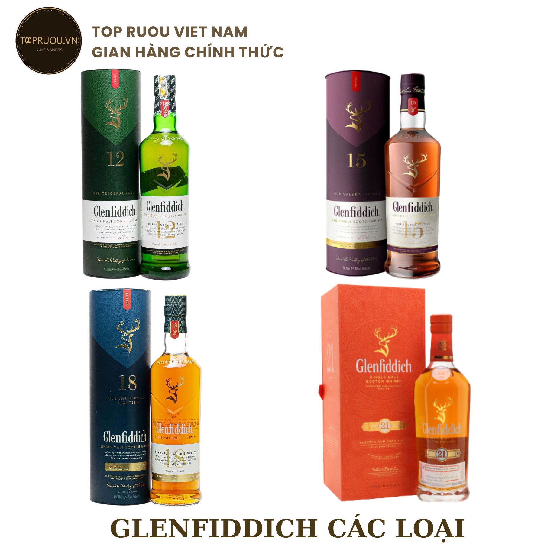 [TopRuouVietNam] Rượu Whisky Glenfiddich 12 - Glenfiddich 15 - Glenfiddich 18 - Glenfiddich 21 Hộp Quà 700ml [Hàng Thật]