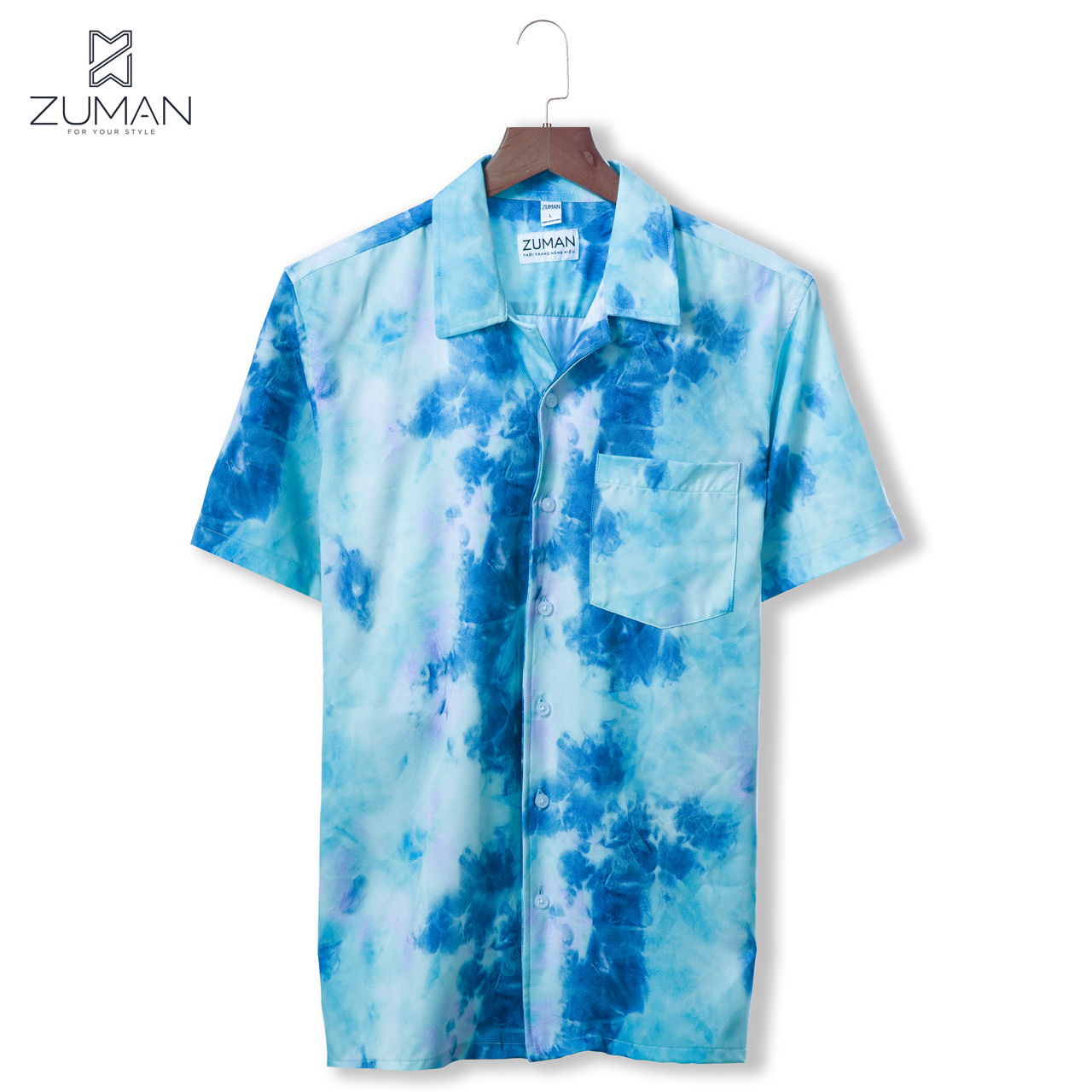 Áo sơ mi nam ngắn tay vải lụa thiết kế hoạ tiết loang bụi bặm - ZUMAN - ASM164