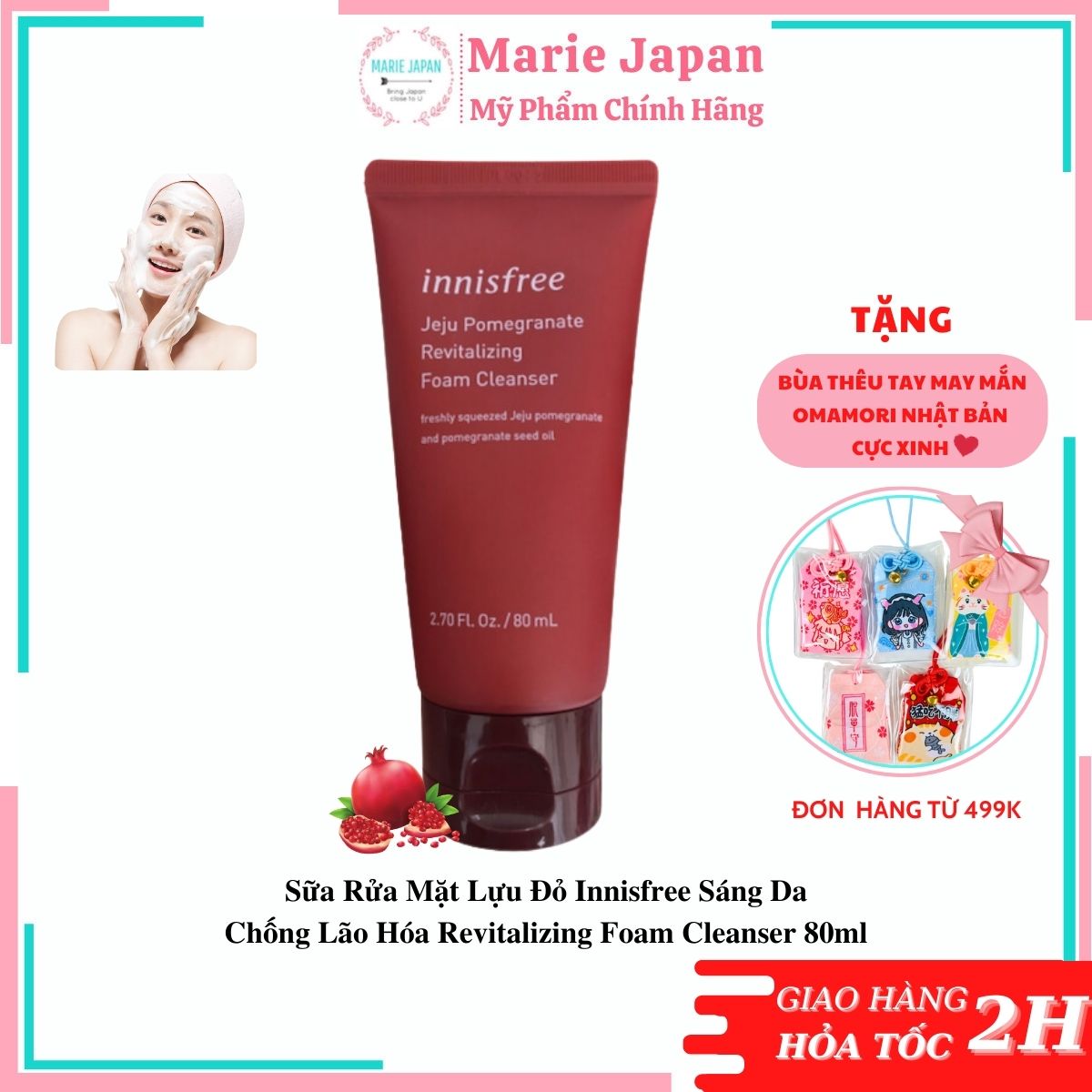 Sữa rửa mặt lựu đỏ sáng da chống lão hóa innisfree revitalizing foam cleanser 80ml