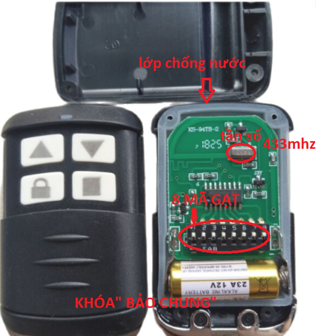 Điều khiển cửa cuốn 8 mã gạt tần số 433mhz chống nước nút trắng