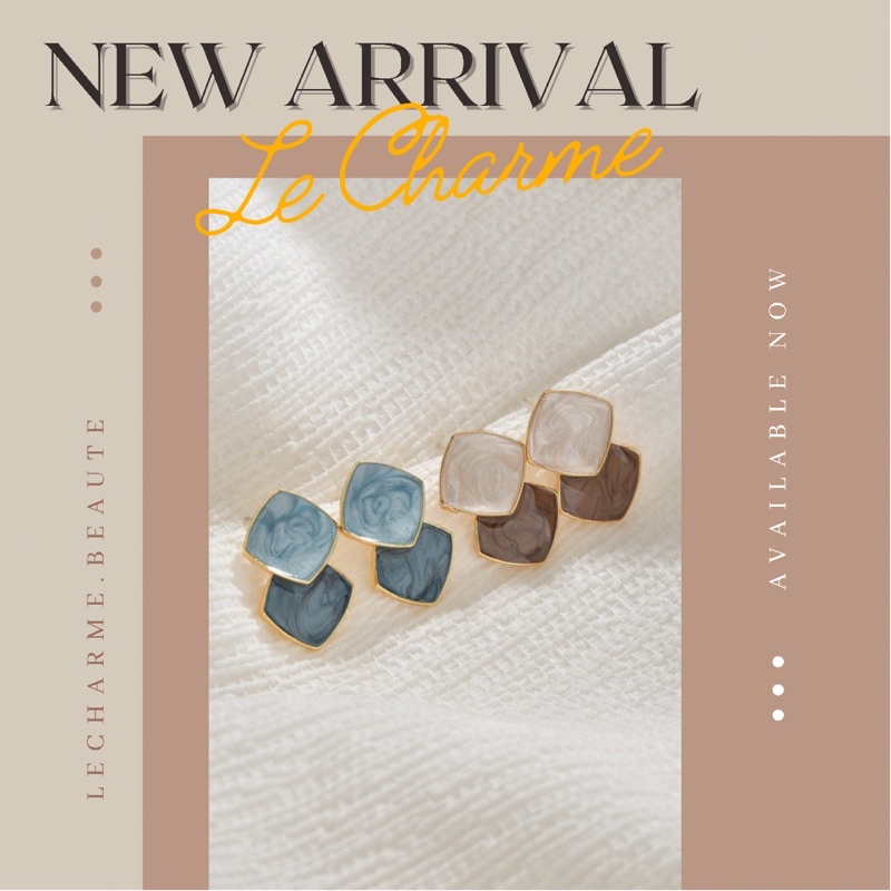 Khuyên tai bông tai nụ nữ đá marble blue / marble brown vintage korea le charme s925 kt009 kt010