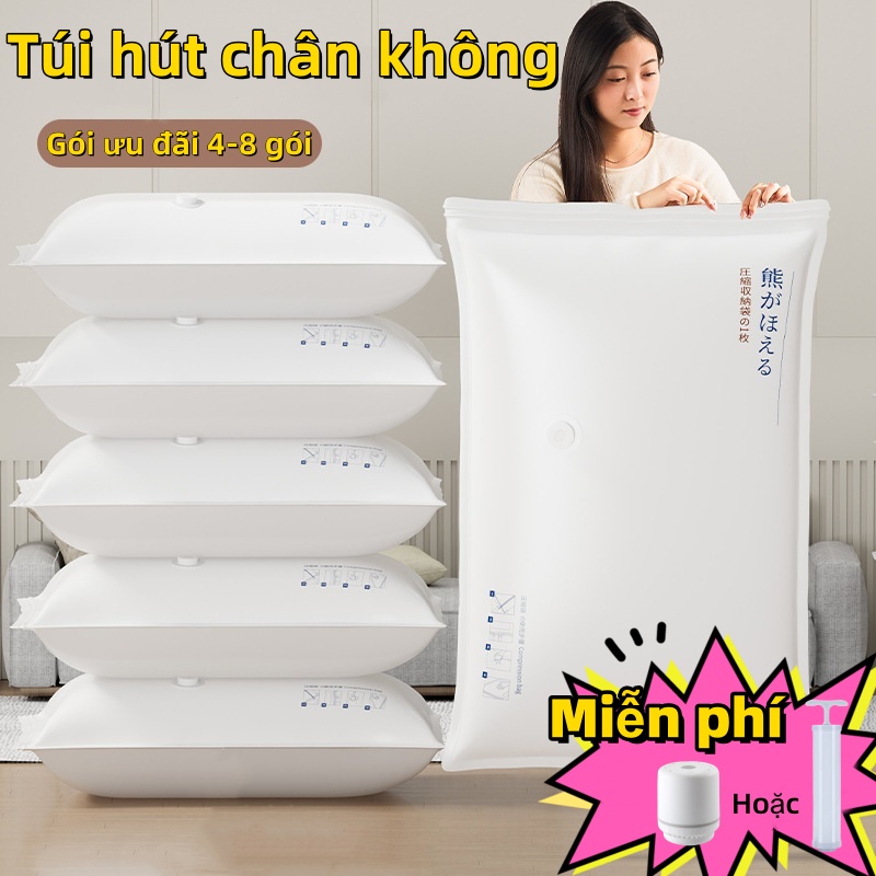 Túi hút chân không Gói giảm giá kết hợp 4-8 gói Nhật Bản túi hút chân không Máy bơm không khí miễn phí Hút chân không nhật bản Túi nén tái sử dụng Quần Áo, Chăn, Chăn Bao hút chân không chăn màn khỏi ẩm ướt nấm mốc và chống thấm Chống côn trùng và mốc