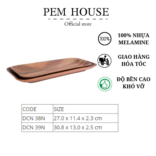 Dĩa nhựa melamine vân gỗ nhám chữ - dcn38ng