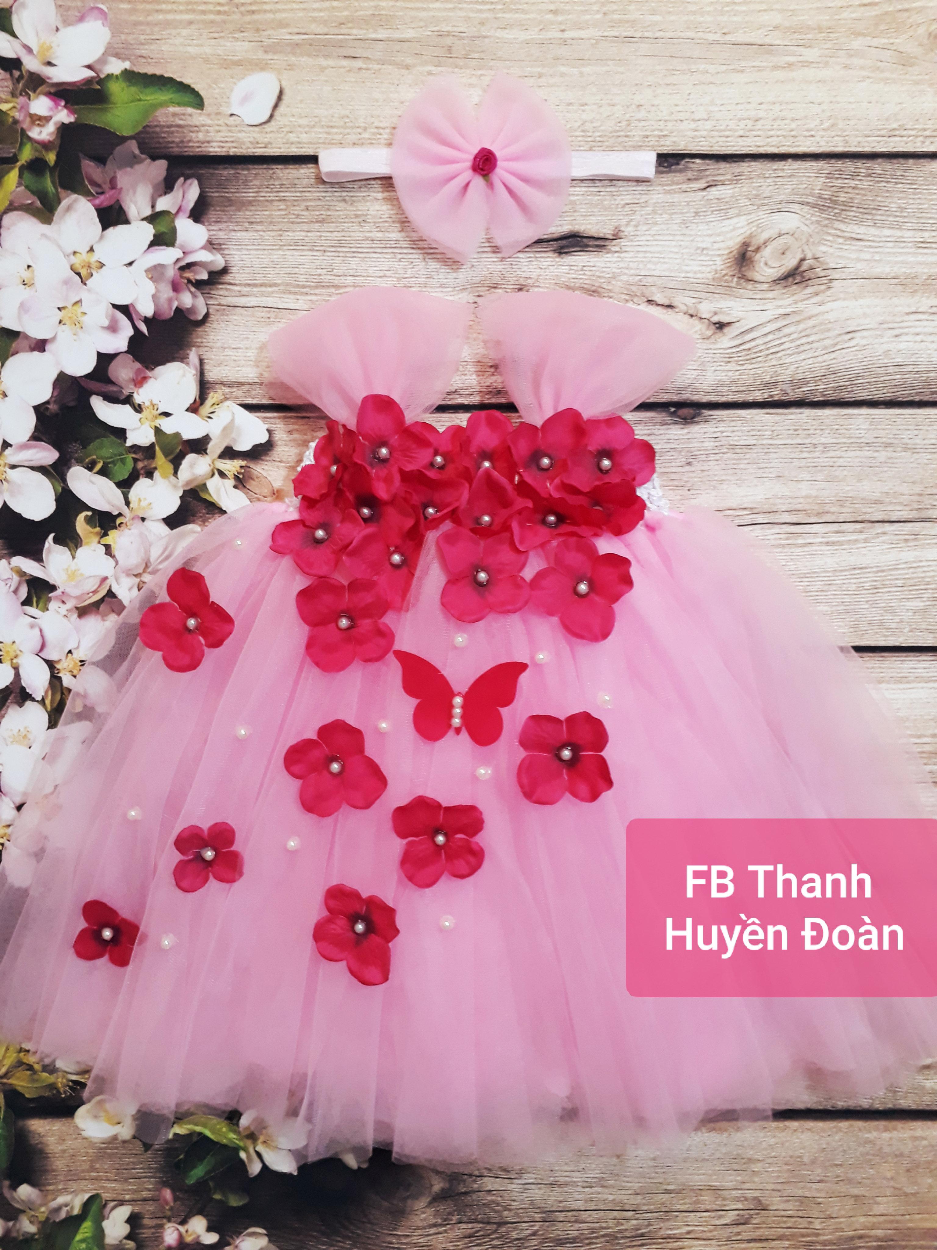 Váy tutu công chúa Cẩm tú cầu hồng đậm