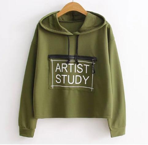 Áo khoác hoodie nữ crop top zipper phía trước Artist Study LTTA2670 (Xanh rêu) BEAUTYSALES