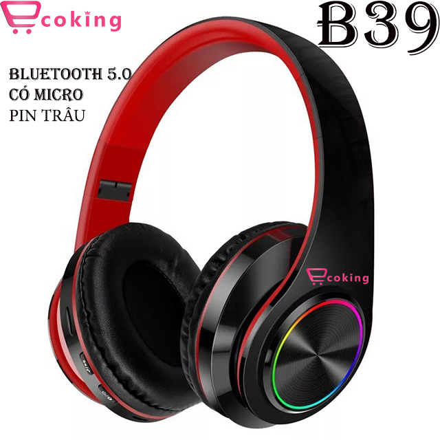 Tai nghe bluetooth chụp tai B39 ECOKING, kết nối 5.0, có MICRO trò chuyện, JĂC cắm khi hết pin, ổ cắm thẻ TF,FM, pin trâu nghe liên tục 6h