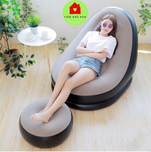 Bộ ghế hơi tựa lưng Tặng kèm Bơm tay+đôn ghế nằm thư giãn - Nhiều màu xinh xắn