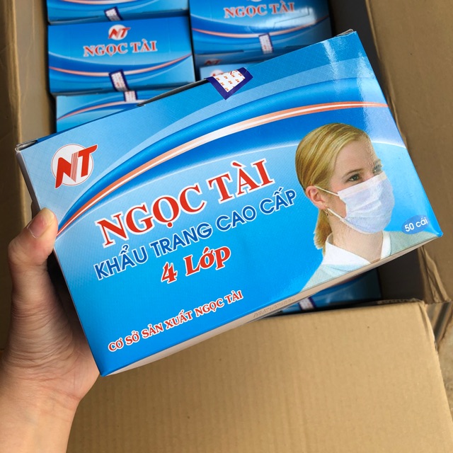 [Combo 2 hộp]Khẩu trang màu xanh Ngọc Tài, kháng khuẩn, vải không dệt, dập LOGO bo viền trong, Ngọc Tài
