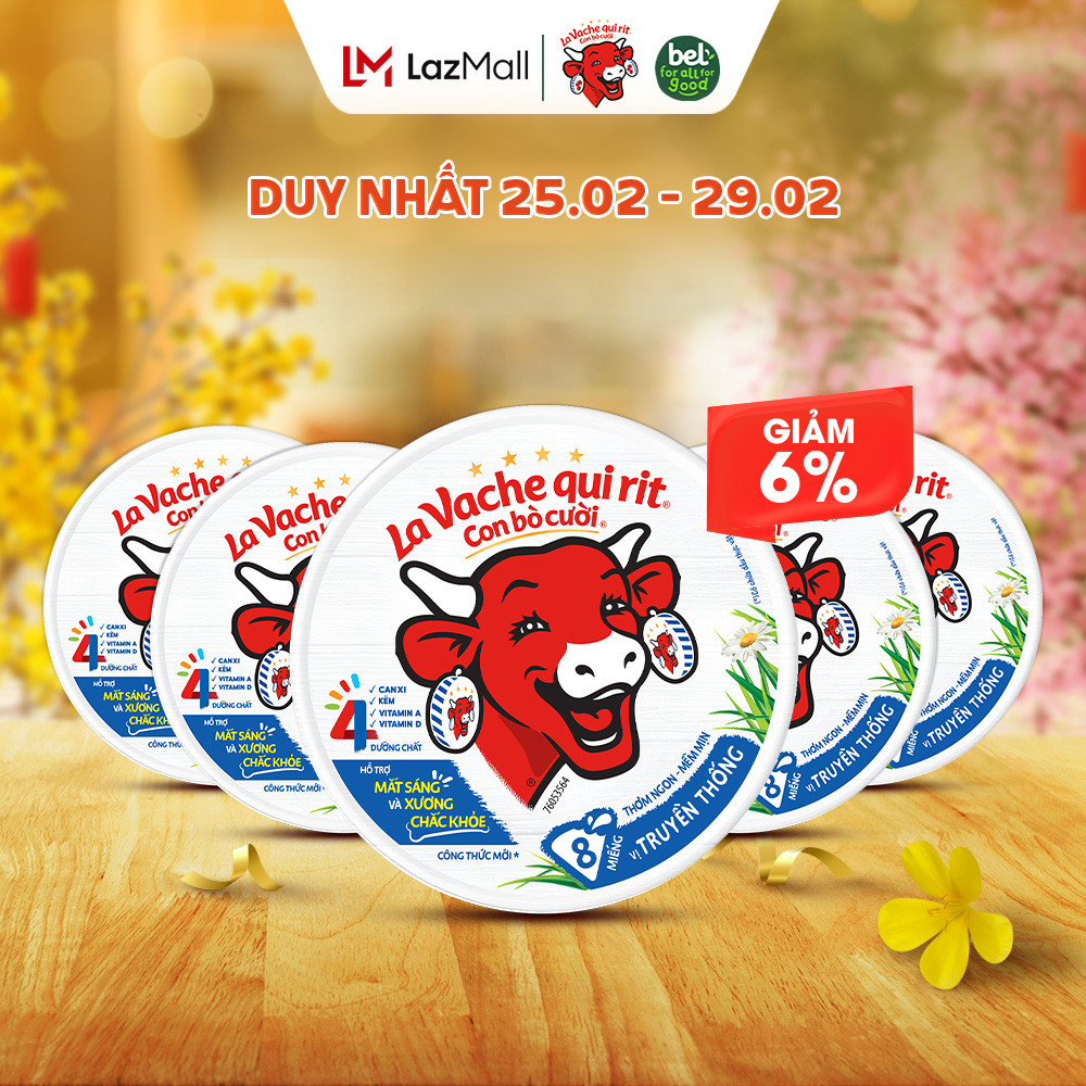 COMBO 5 Phô mai Con Bò Cười 8 Miếng 112G – Vị truyền thống (La Vache qui Rit)