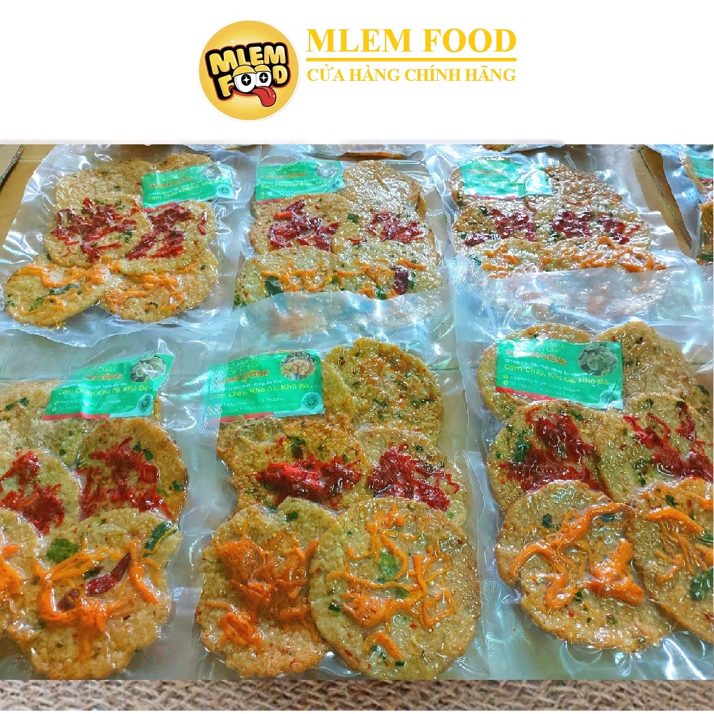 Cơm cháy mắm hành mix 3 vị khô bò - khô gà - chà bông gói 6 miếng nhà mlem food.