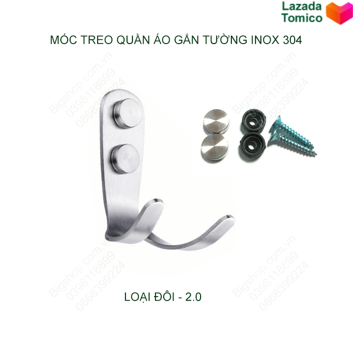 Móc treo quần áo bằng inox 304-2.0 có nút bịt đầu vít, loại đơn-đôi tùy chọn [Kho Hà Nội]