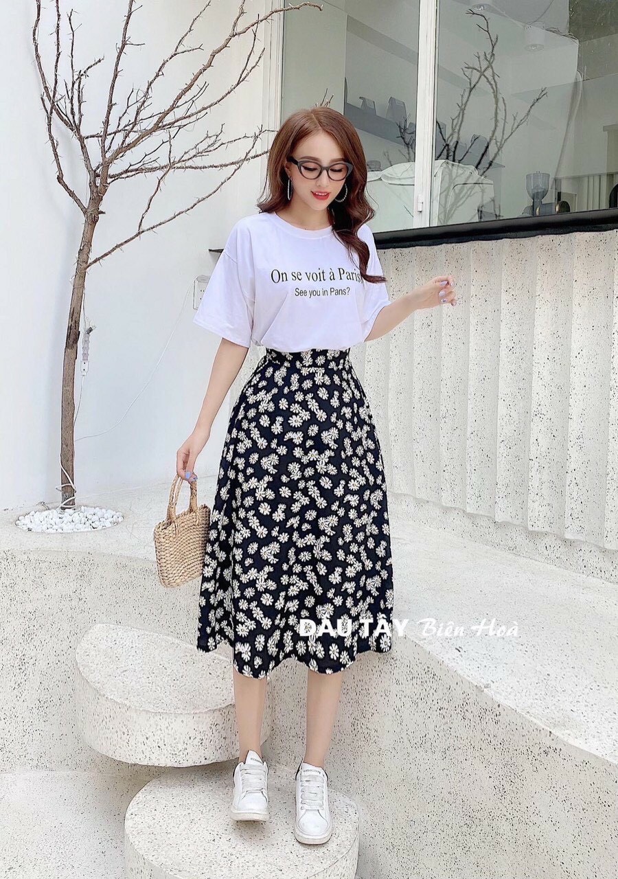 Đầm nữ in họa tiết cúc họa mi kèm áo cotton cực xin thời trang thiết kế lanchi hc80