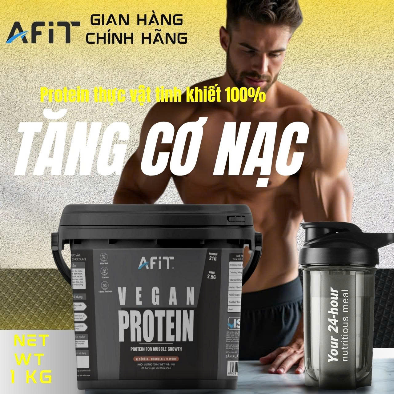  Whey Protein Vegan Thực Vật Thuần Chay AFIT Giúp Tăng Cơ Giảm Mỡ - Hàng chính hãng 