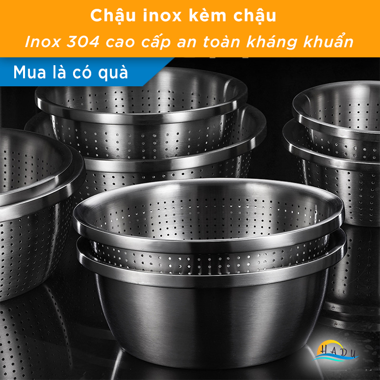 Rổ Thau Inox 304 Đa Năng Cao Cấp Lớn Nhỏ Trộn Bột Đạt Chất Lượng 20cm 24cm 26cm 28cm 30cm 32cm 34cm Đức SSGP
