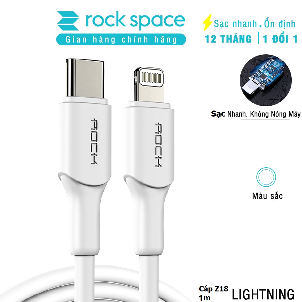 Dây cáp sạc nhanh Rock Space Z18 cho iphone, chuẩn PD 20W, hàng chính hãng bảo hành 12 tháng