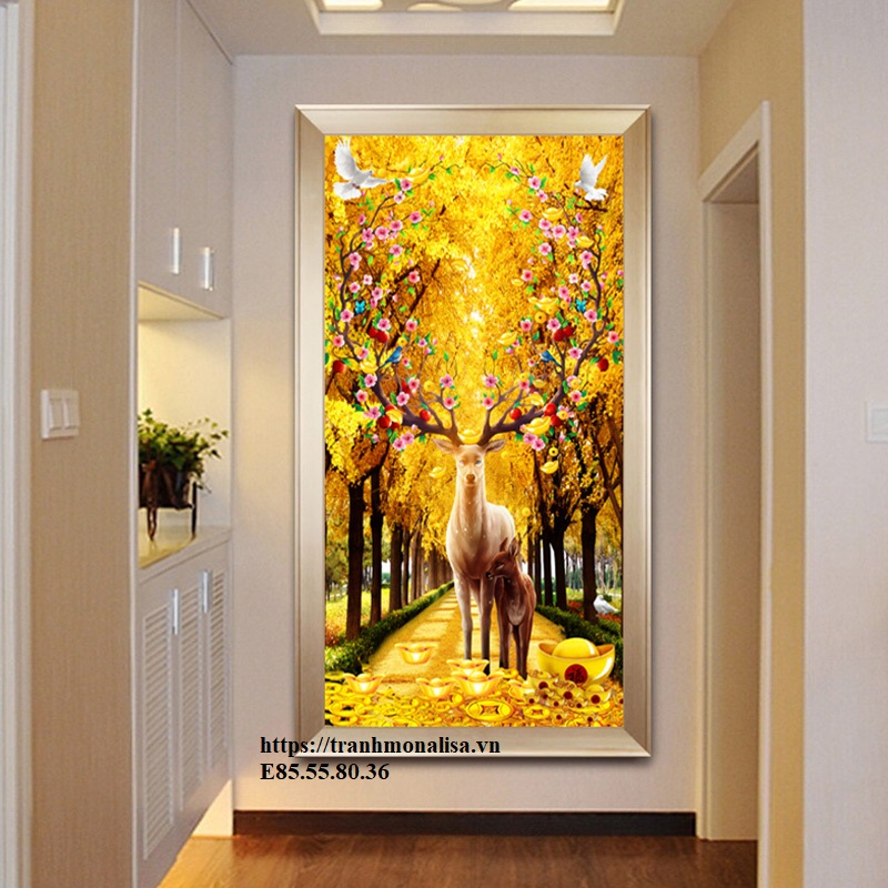 (mẫu đẹp chưa thêu) Tranh thêu kín Hươu nai tuần lộc phát tài 55x80 cm