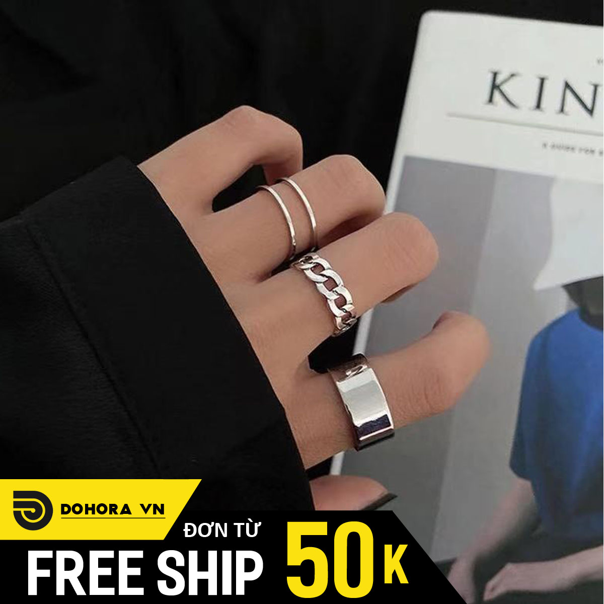 Combo 3 nhẫn thời trang NT8, Phong cách Hiphop mẫu mới cực ngầu, chất liệu titan hạn chế bay màu