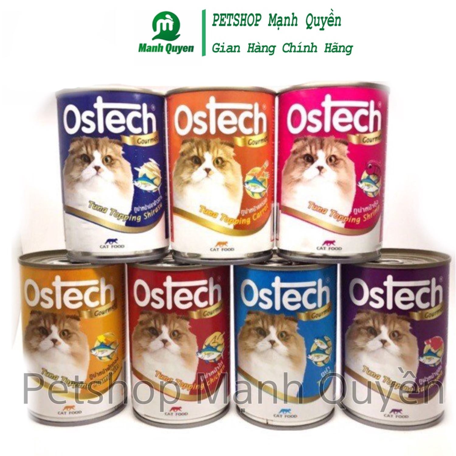 Pate lon cho mèo vị cá hồi, pate ostech full toping dành cho mèo lon 400 gam
