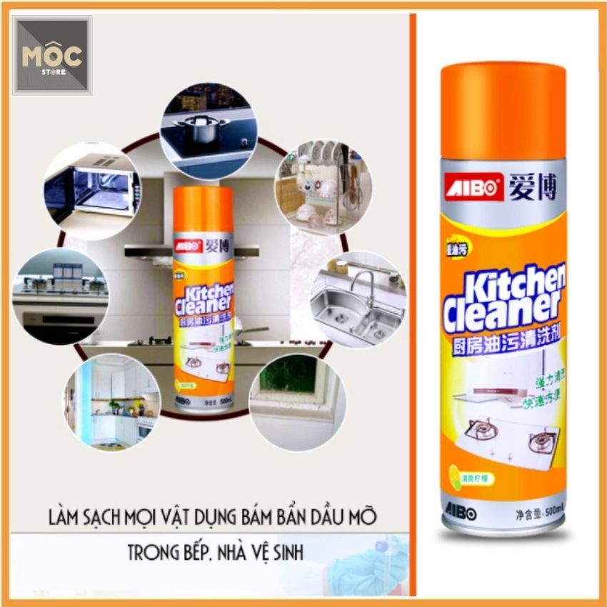 Bình xịt bọt tuyết vệ sinh nhà bếp loại lớn 500ML , chai bịt Kitchen Cleaner spraying bottle liquid Hàng loại 1 chai lớn màu cam làm sạch máy hút mùi ống thông khói tẩy dầu mỡ vết bẩn Mộc Shop Saigon