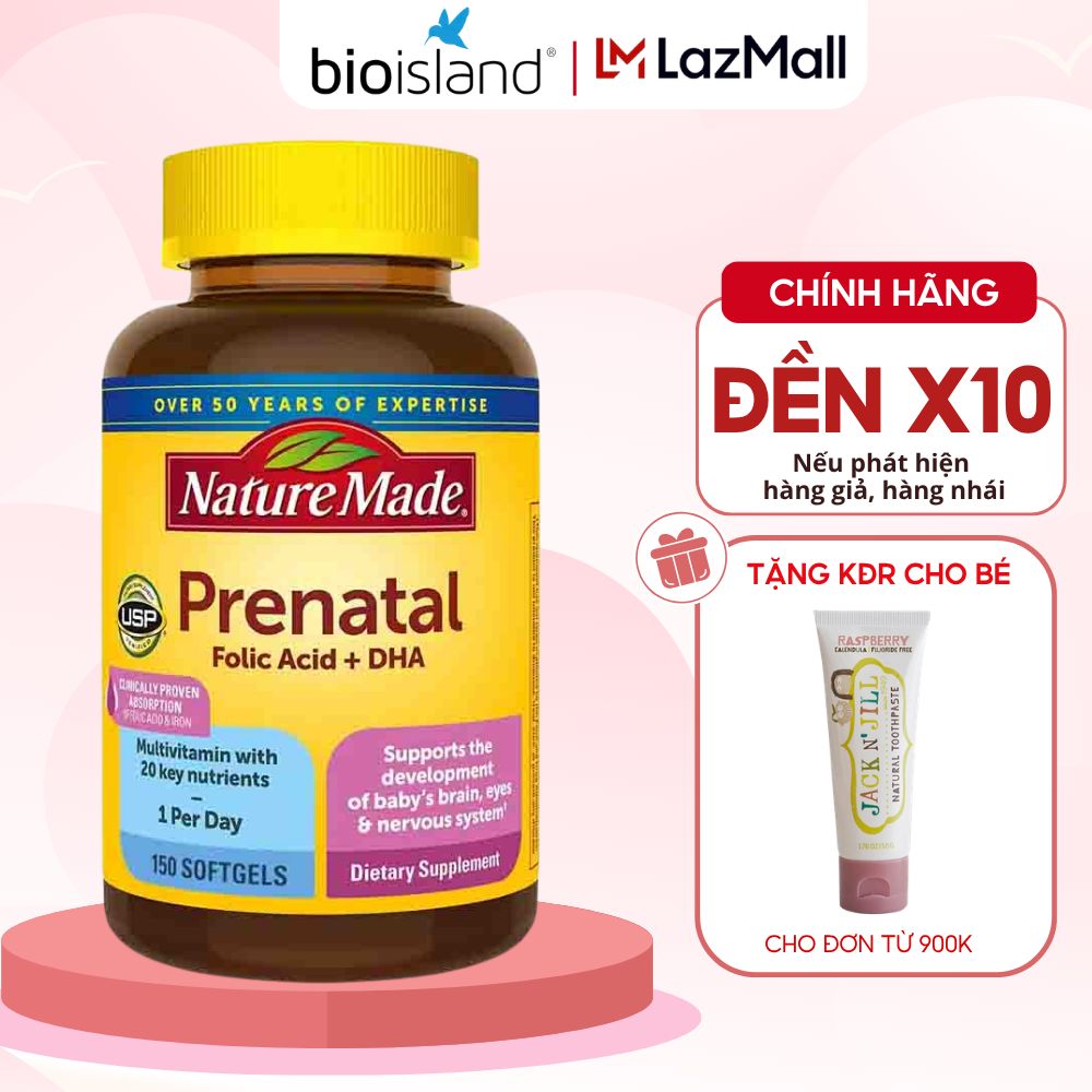 Vitamin Tổng Hợp Cho Mẹ Bầu Prenatal Folic Acid + DHA Nature Made 23 Vitamin 150 Viên