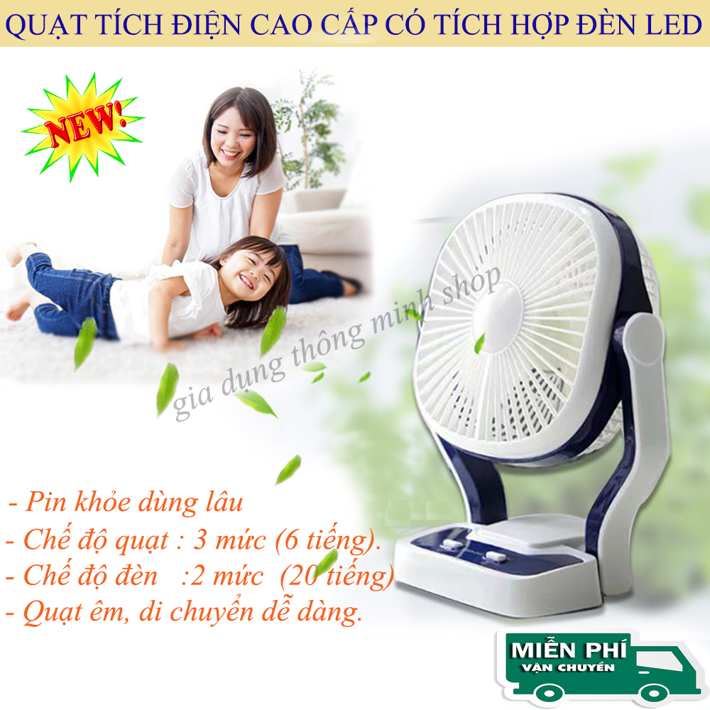 Quạt Tích Điện Có Đèn. Quạt tích điện thông minh CMD - 201 tích hợp quạt và đèn Led - Thiết kế đẹp - Pin khỏe dùng 6h. Bảo hành 1 đổi 1 toàn quốc