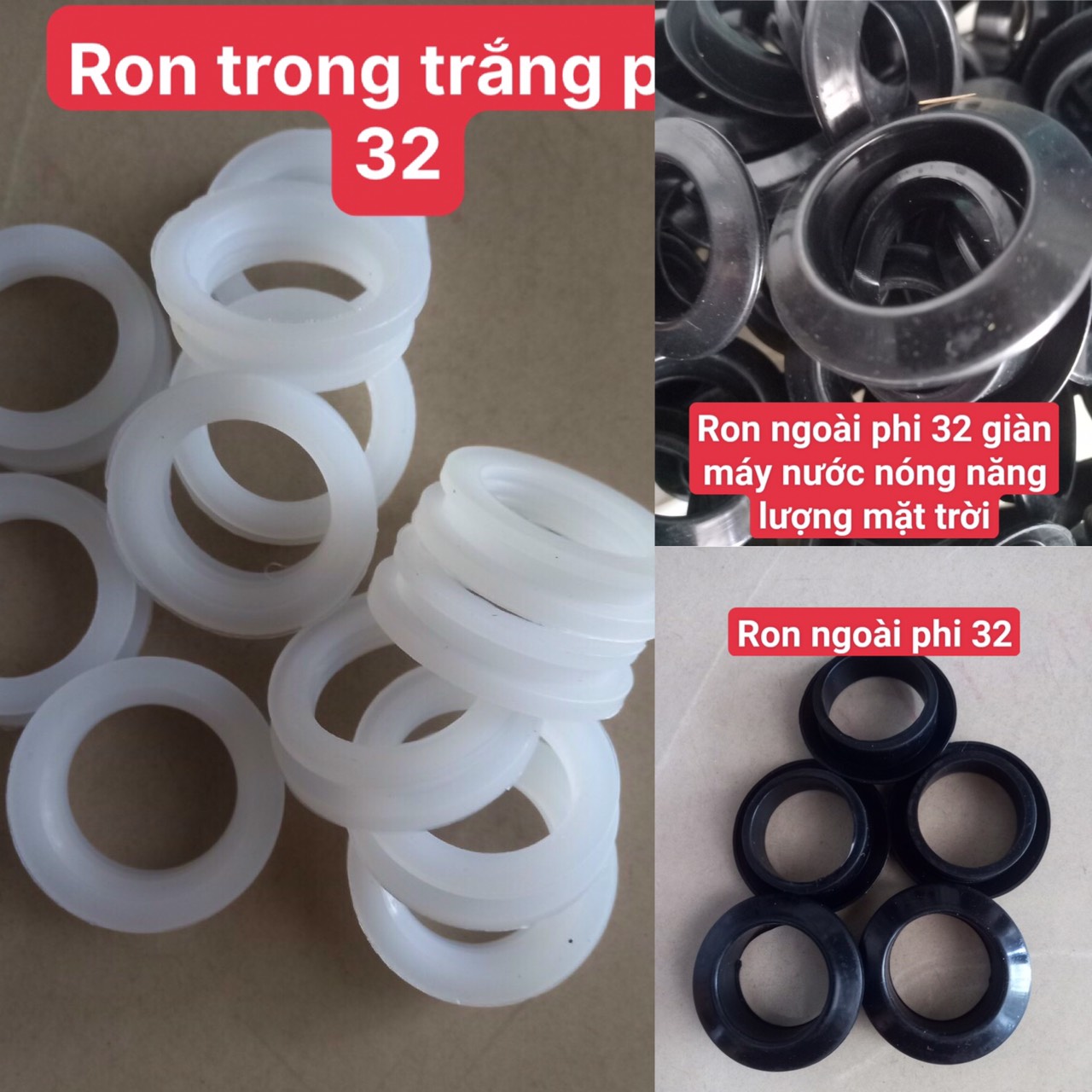 COMBO 5 Ron silicon chịu nhiệt phi 32 và ron cao su chắn bụi dùng cho máy nước nóng năng lượng mặt trời