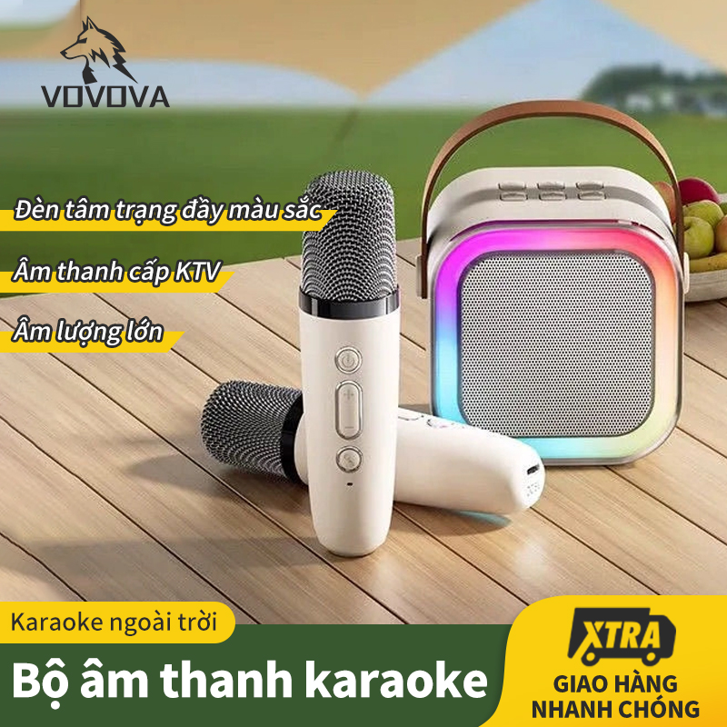 VOVOVA Loa không dây 5.3 Bluetooth Loa karaoke mini Loa siêu trầm đi kèm với micrô hát có thể thay đổi âm thanh với thiết bị hát đèn LED