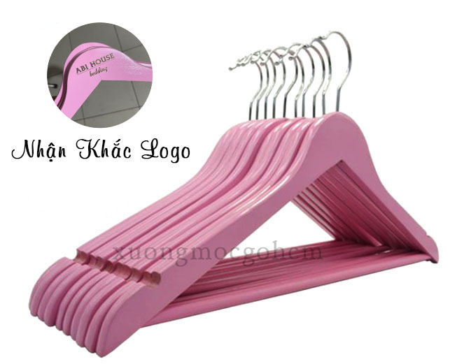 Móc Gỗ Hồng Thanh Ngang Treo Quần Áo Đầu Móc Tròn (Bộ 10 móc)