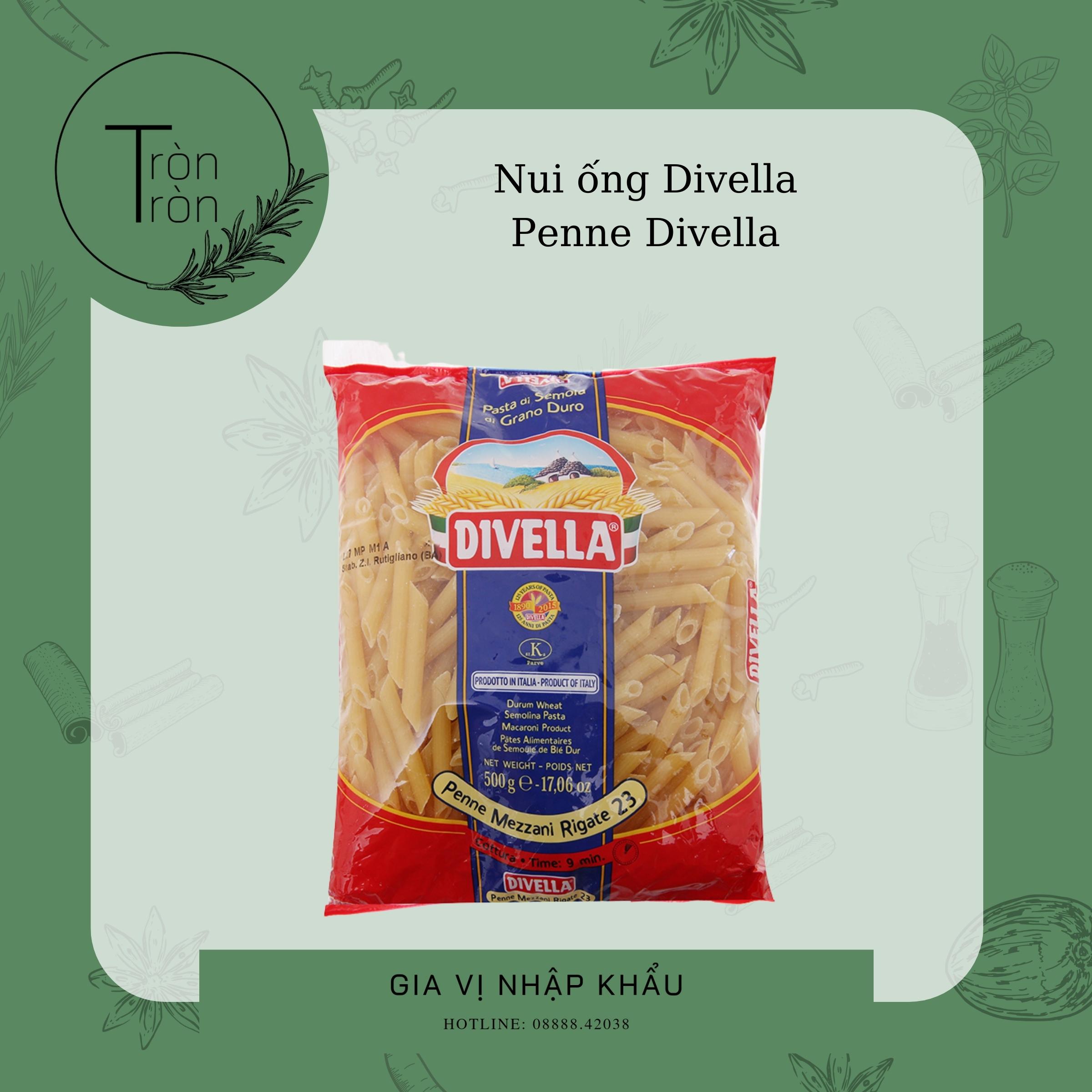 DIVELLA Nui ống Ý Penne ngon - 500g nấu sốt bò bằm pasta sốt kem phô mai cà chua