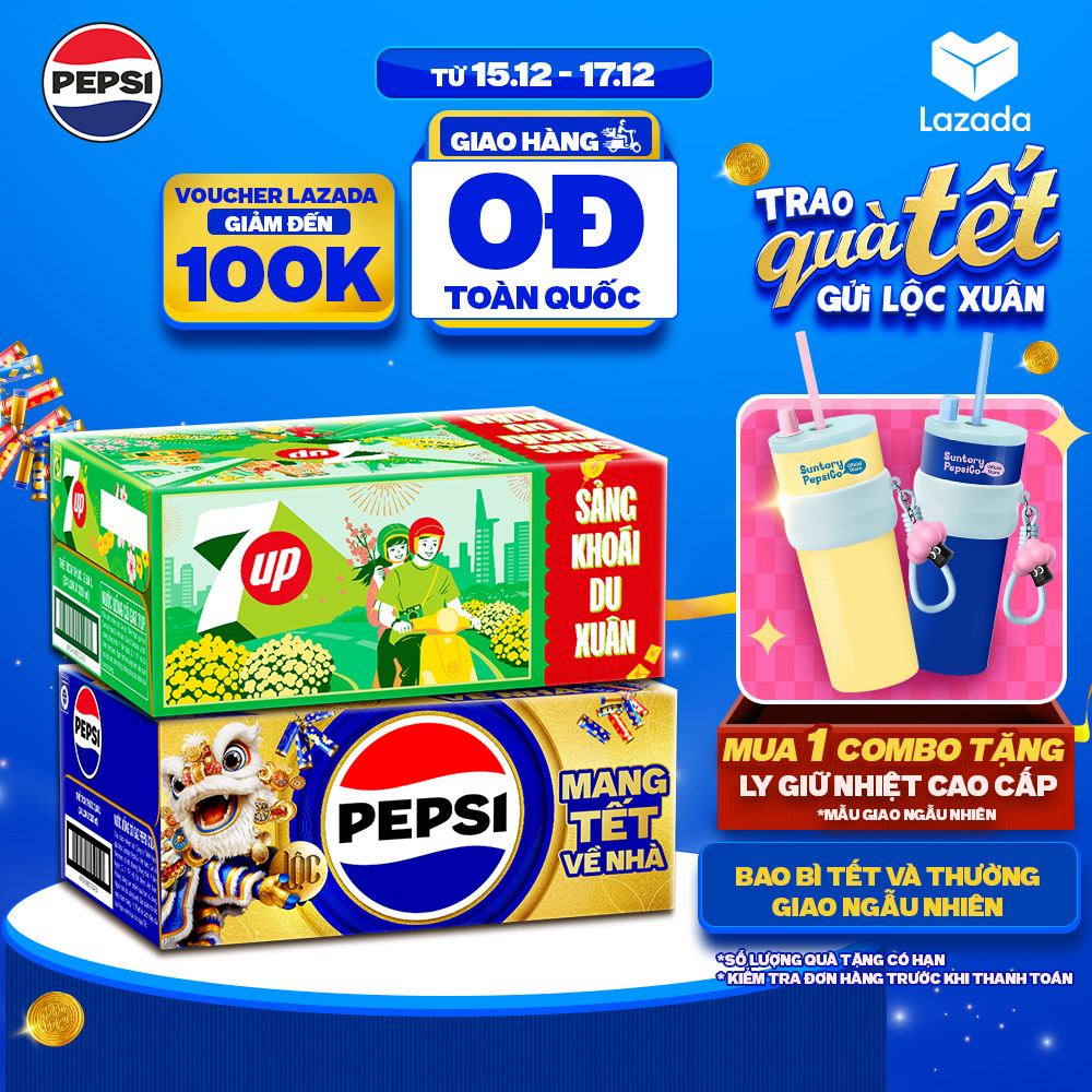   SALE 15.12  Combo Bung Xõa Cực Đã - 1 Thùng Pepsi lon và 1 Thùng 7Up  320ml lon hoặc 350ml lon  