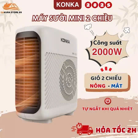 Máy Sưởi Mini Konka Công Suất Cao 2000w Ấm Nhanh Sau 1s, Quạt Sưởi Ấm 2 Chiều Cao Cấp, Quạt Sưởi Xiaomi