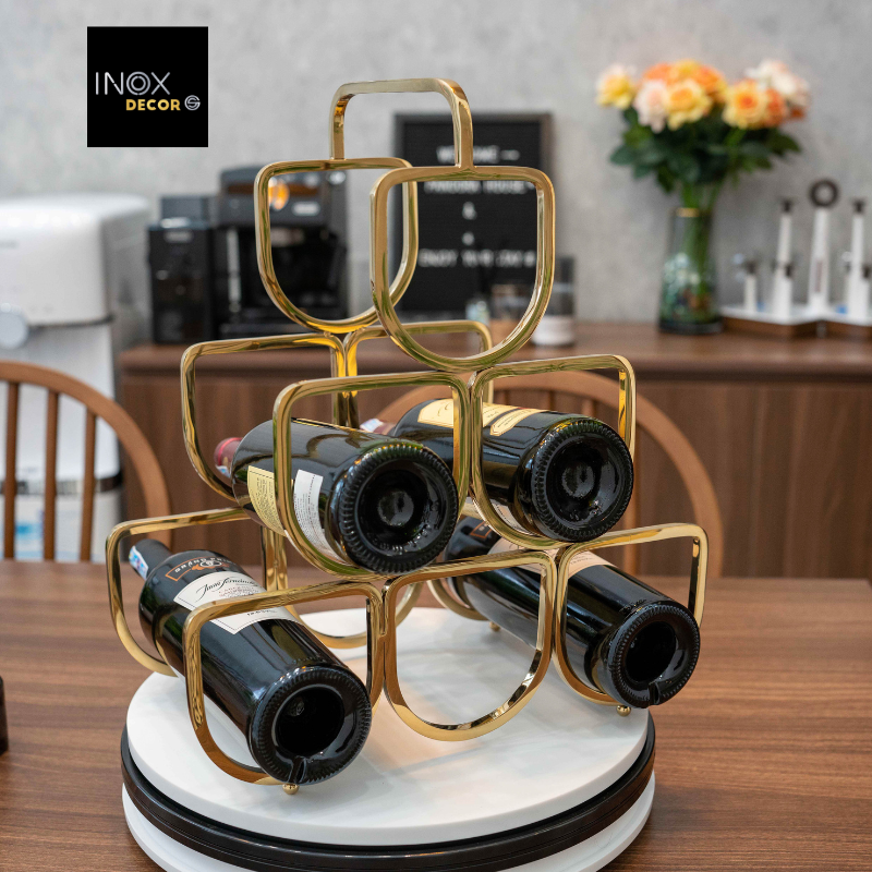 Kệ rượu valy tổ ong sang trọng inox 304 vàng gold