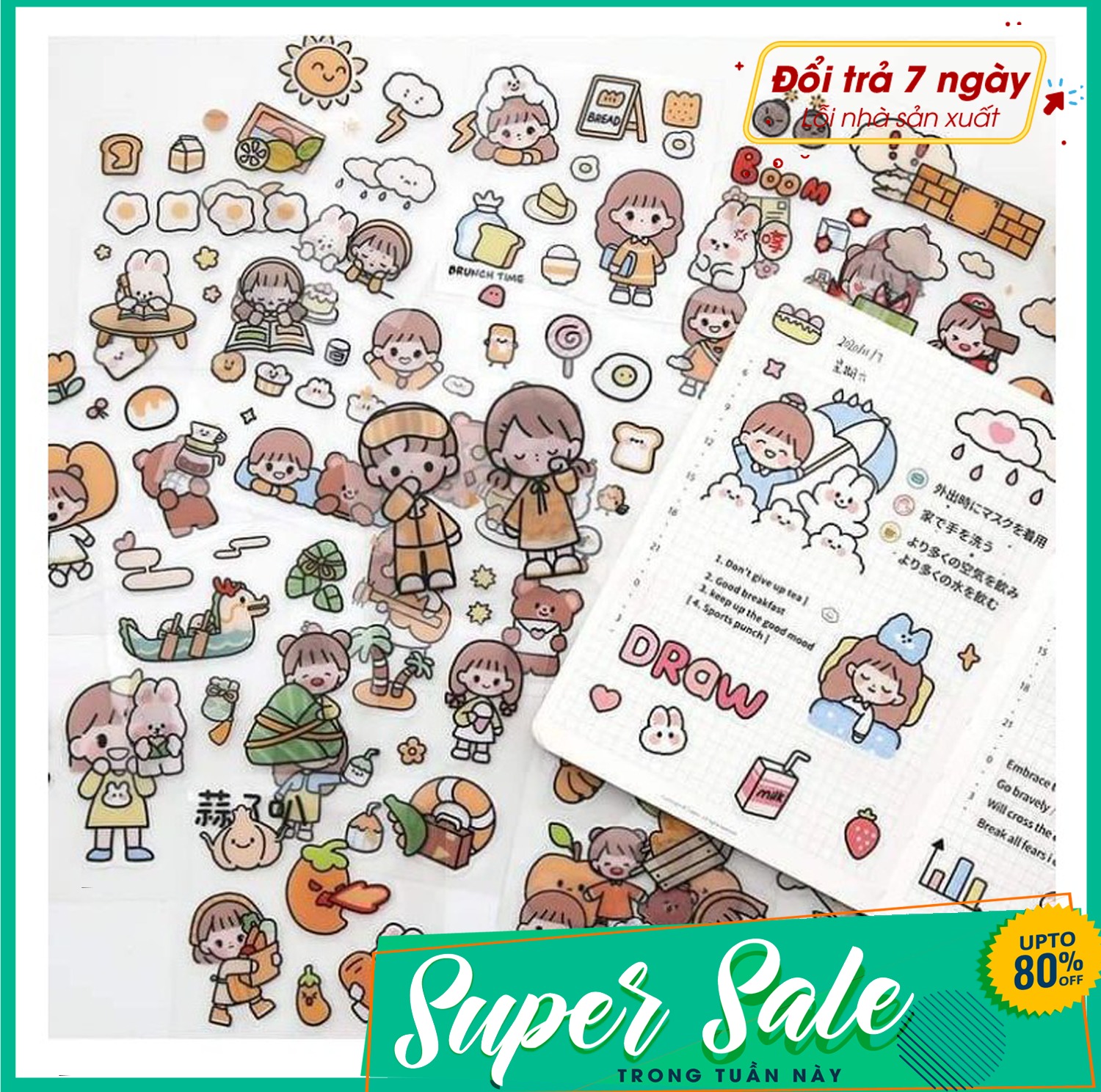 Bộ 1000 sticker dễ thương - dán trang trí điện thoại, cốc , laptop .. có hộp đựng đi kèm ( 1000 Sticker nằm trong 100 tấm ô vuông)
