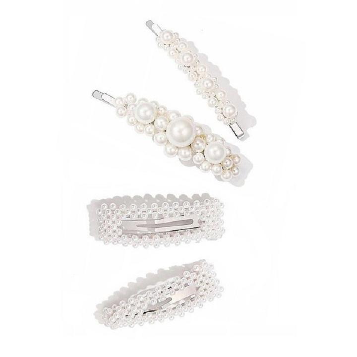 Set 4 kẹp tóc mái đính ngọc trai