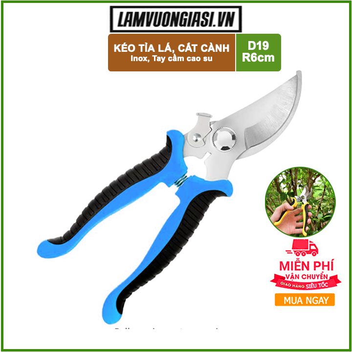 Kéo cắt lá tỉa cành làm vườn Inox siêu bén không gỉ có khoá an toàn D19XR6cm màu xanh