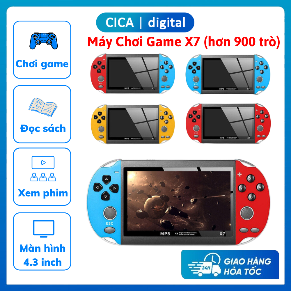 Máy chơi game cầm tay X7 có sẵn 900 game, Kèm thẻ nhớ 8gb, Màn hình 4.3 inch, Hỗ trợ chơi game, Nghe nhạc, Đọc sách, Xem phim, Bảo hành 24 tháng