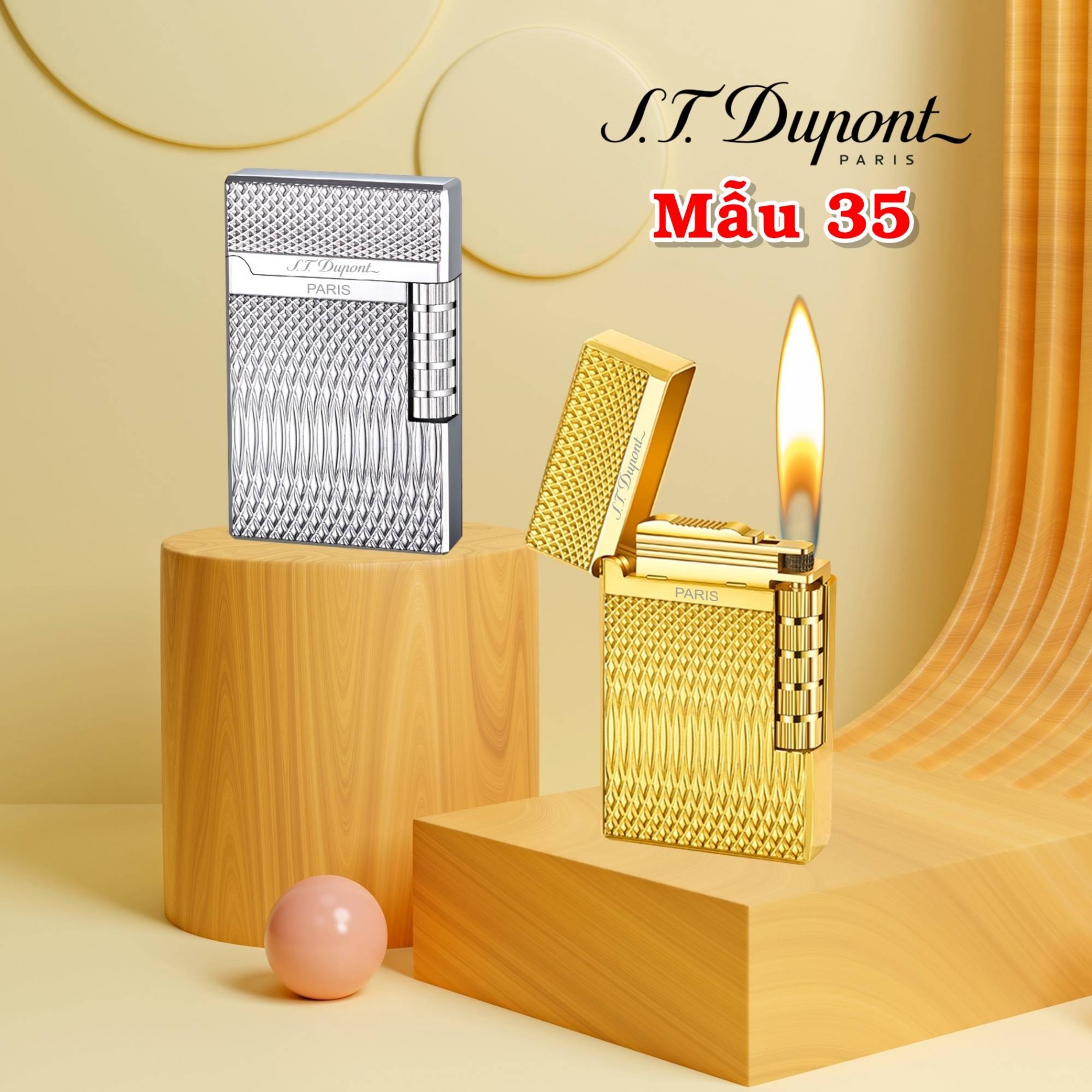 Bật lửa dupont vân kim cương 1 sọc ngang m-35 xài gas
