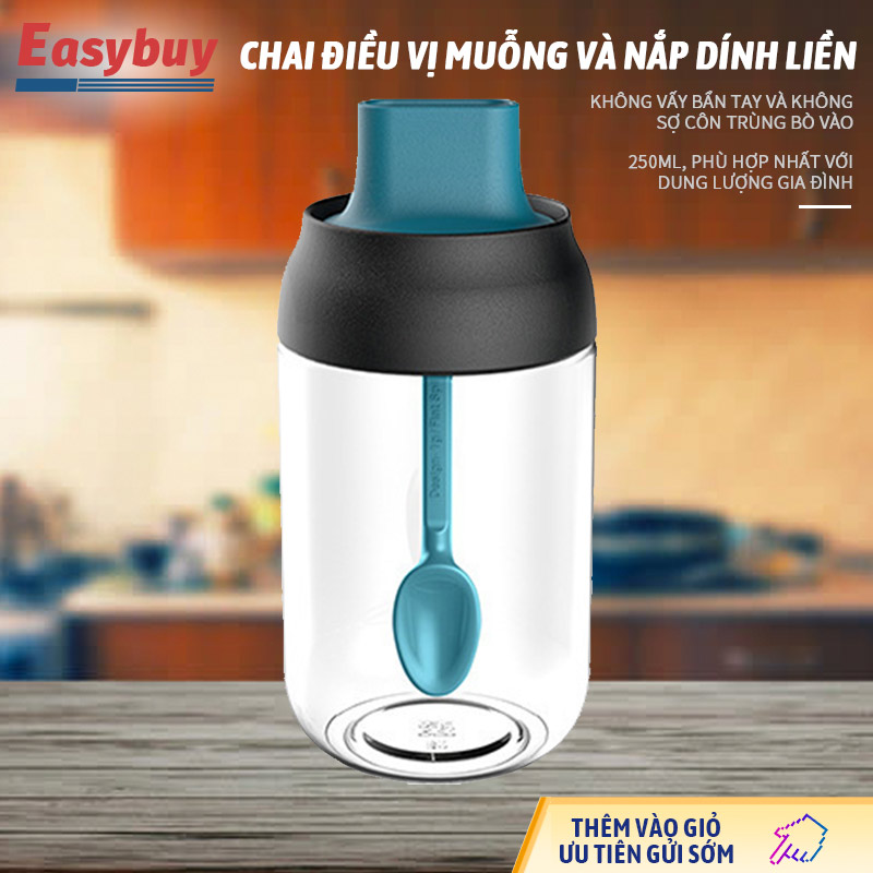 [Bình chứa gia vị 250ml] Thiết kế tích hợp của bình đựng gia vị, bình đựng dầu cọ và nắp muỗng, không bẩn và không sợ côn trùng bò, bình chứa dầu muối nhà bếp, bình thủy tinh kín và không bị ẩm