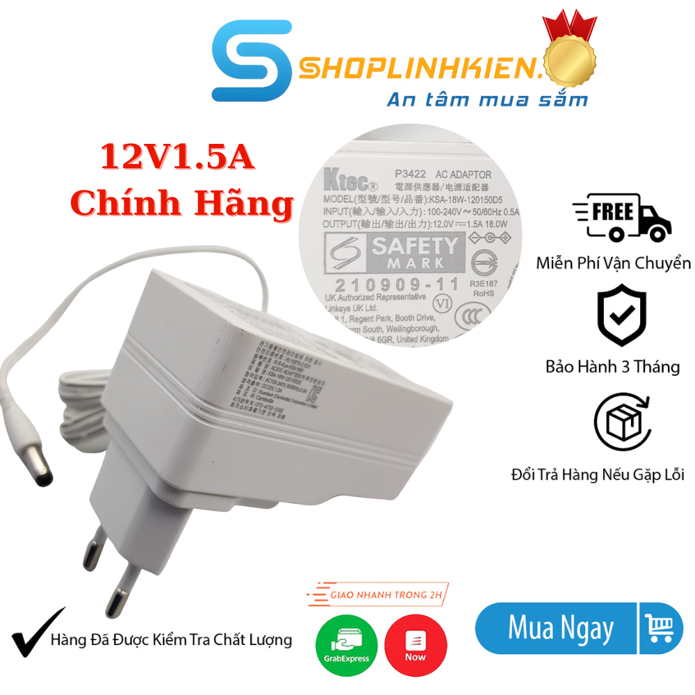 Nguồn 12v1.5a 5.5x2.1mm chính hãng ktek adapter 12v nguồn an toàn cho modem fpt ac1000c