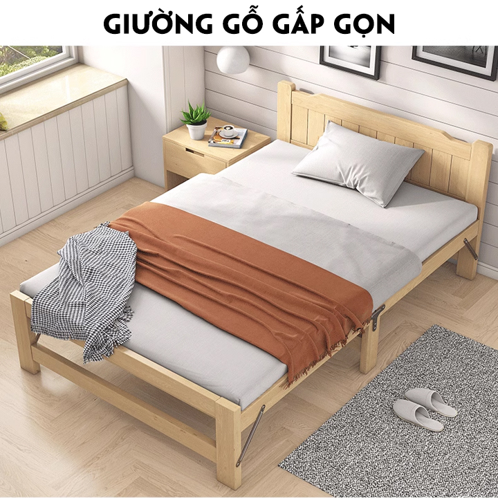 Giường gỗ gấp gọn, giường gấp gọn, giường, giường xếp gấp, giường gấp