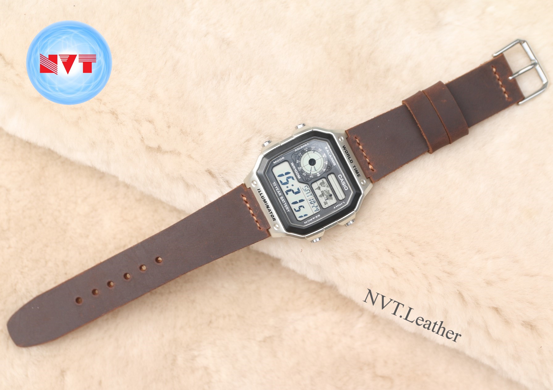 [HCM]Dây da thay thế đồng hồ Casio AE1200 da bò sáp