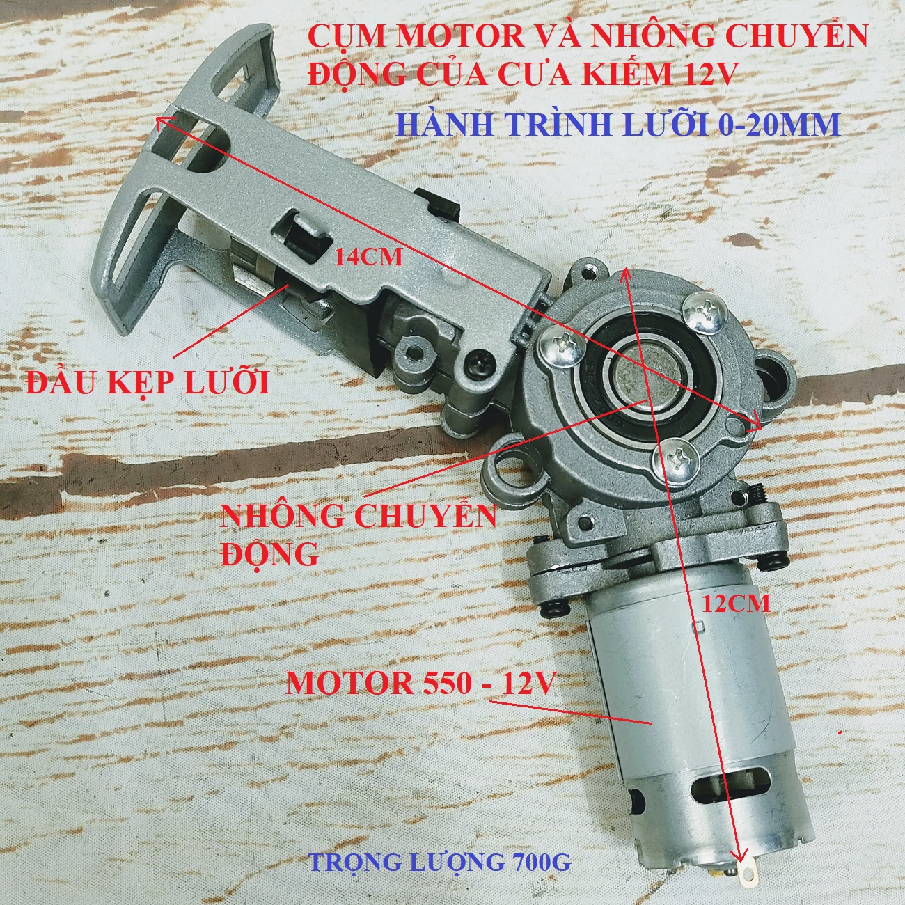 SV Cụm motor + nhông chuyển động + kẹp lưỡi của máy cưa kiếm mini