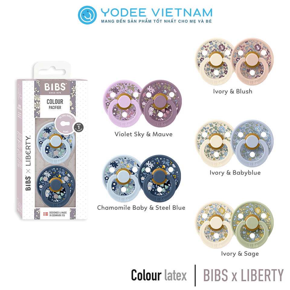 BIBS Núm ti tròn Colour Liberty chất liệu cao su thiên nhiên hỗ trợ chỉnh nha cho bé, tặng kèm hộp đựng ti tiện lợi