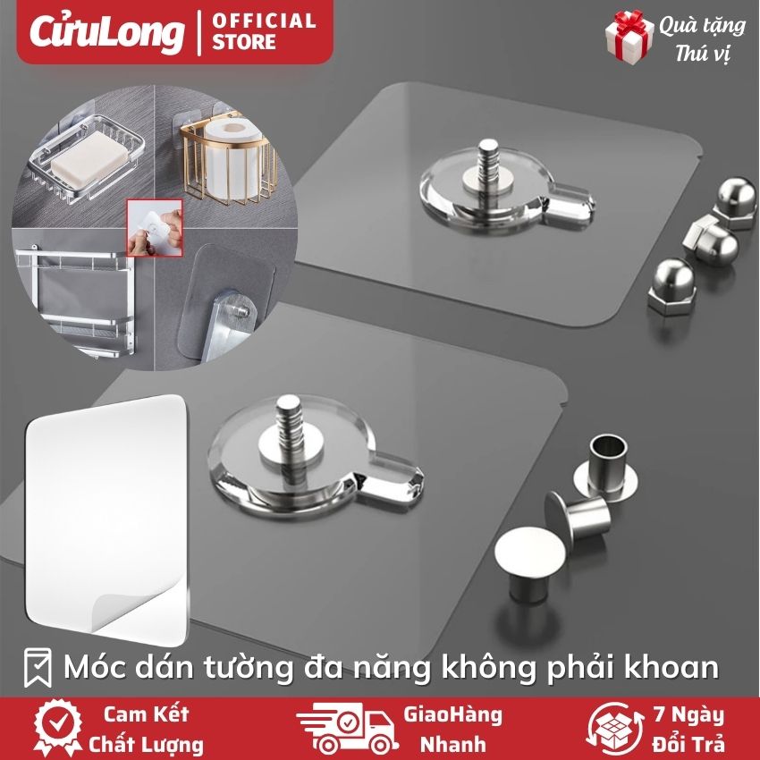 Móc Dán Tường Chịu Lực Siêu Dính Chịu Lực có đinh treo đồ tranh ảnh móc kệ, miếng dán 2 mặt trong suốt móc dính treo tường đa năng