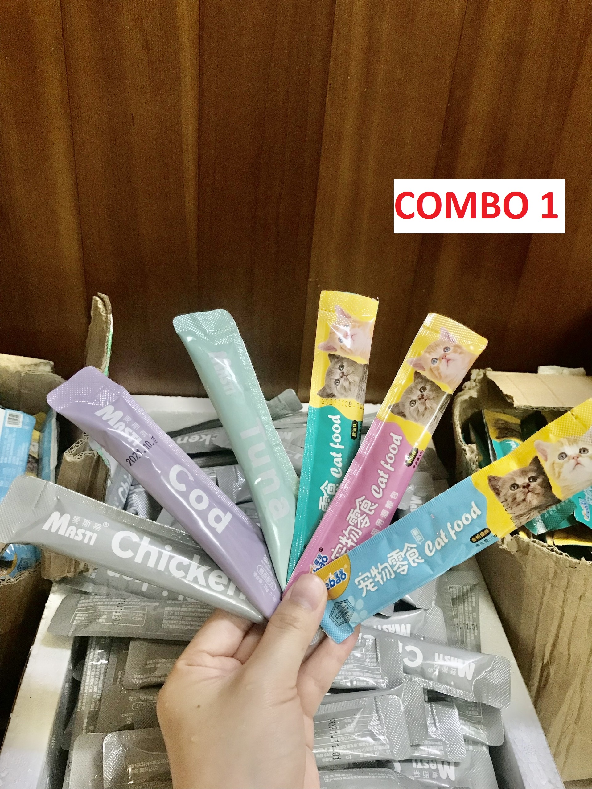 Combo 100 thanh 3 loại súp thưởng Masti, Cat food liebao, Shizuka