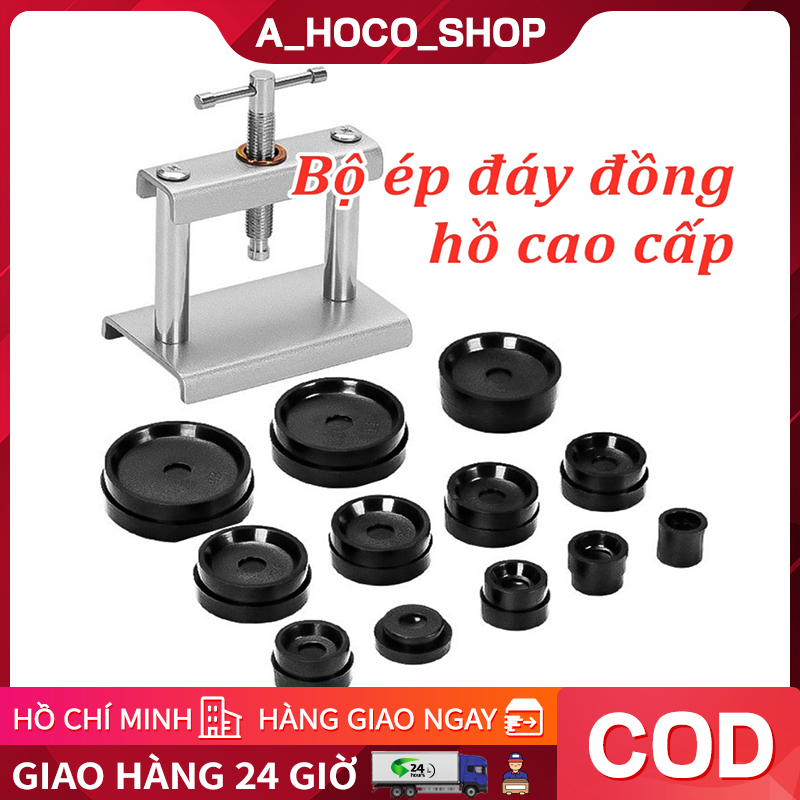 Bộ ép đáy đồng hồ cao cấp, thép đúc chuẩn, ép nắp lưng đồng hồ,ép kính, xoáy ren và 12 khuôn đúc