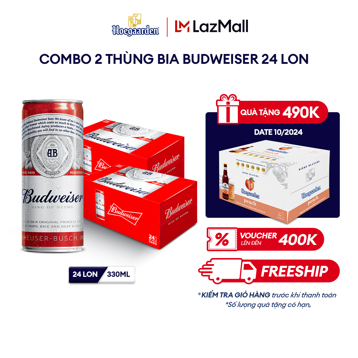 Combo 2 thùng 24 lon bia budweiser date - chọn phiên bản