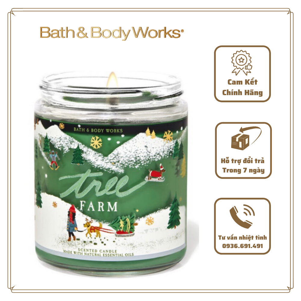 Nến thơm bath & body works tree farm 1bấc 198g