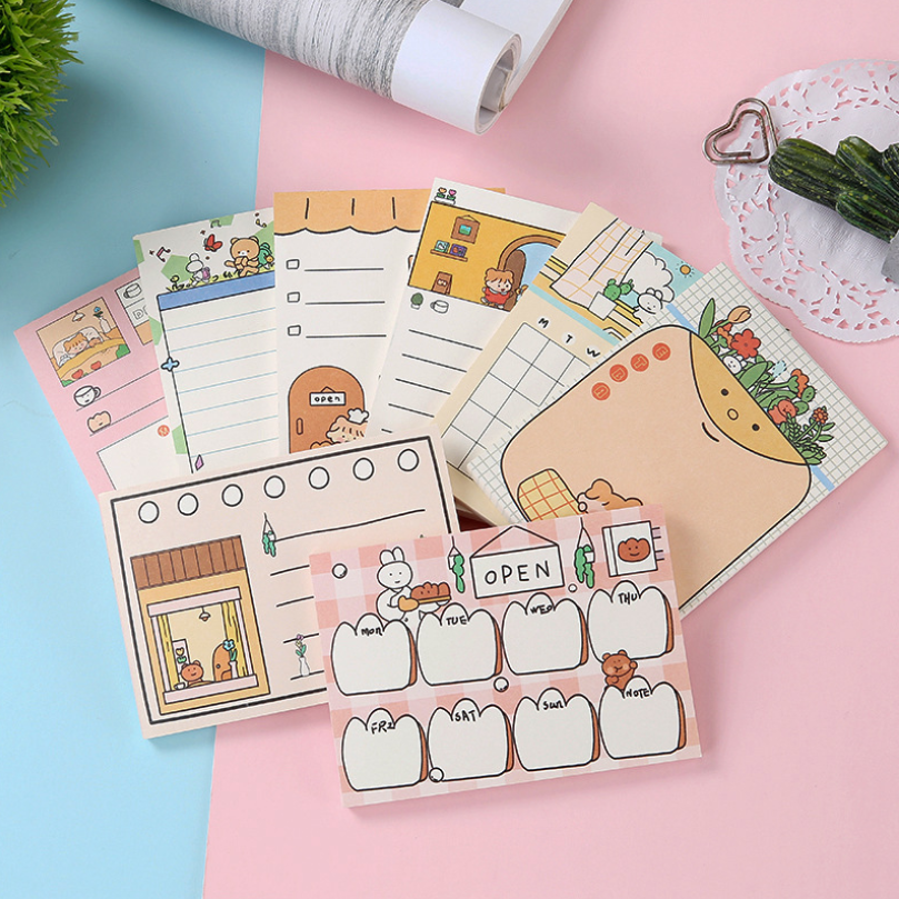 Bộ 50 tấm giấy note mẫu cô bé xinh xắn và thỏ trắng đáng yêu